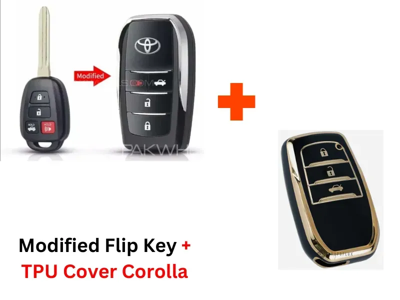 Toyota Corolla Modified Flip Key Shell Casing and free TPU Key Protection Cover - 1Pair At  Low Rate Image-1
