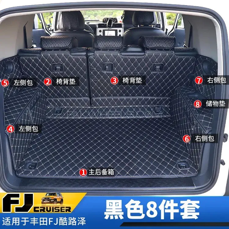 Fj cruiser trunk mats complete set black with blue stitching  Image-1