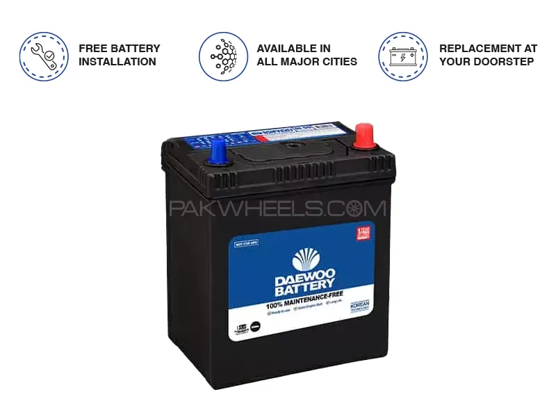 Daewoo Battery DL/R-55 - 40 Ampere Car Battery Image-1