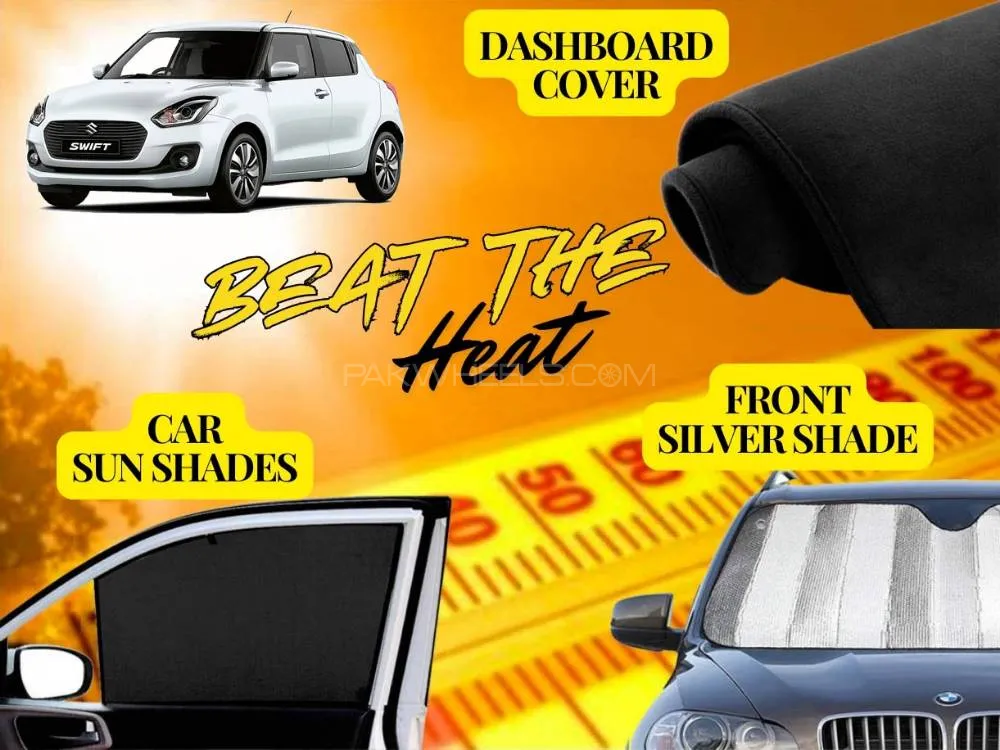 Suzuki Swift 2022 - 2024 Summer Package | Dashboard Cover | Foldable Sun Shades | Front Silver Shade Image-1