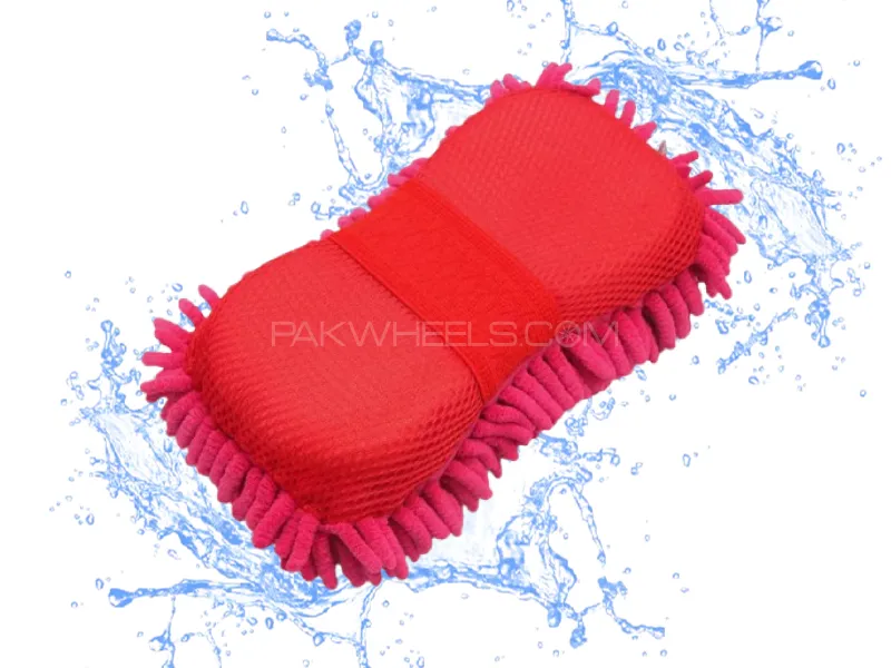 Premium Microfiber Noodle Wash Mitt Sponge Car Wash Pad 2 In 1 (RED) Image-1