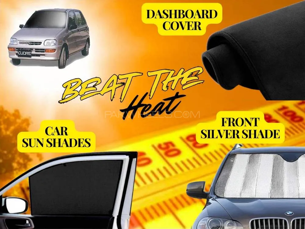 Daihatsu Cuore Summer Package | Dashboard Cover | Foldable Sun Shades | Front Silver Shade Image-1
