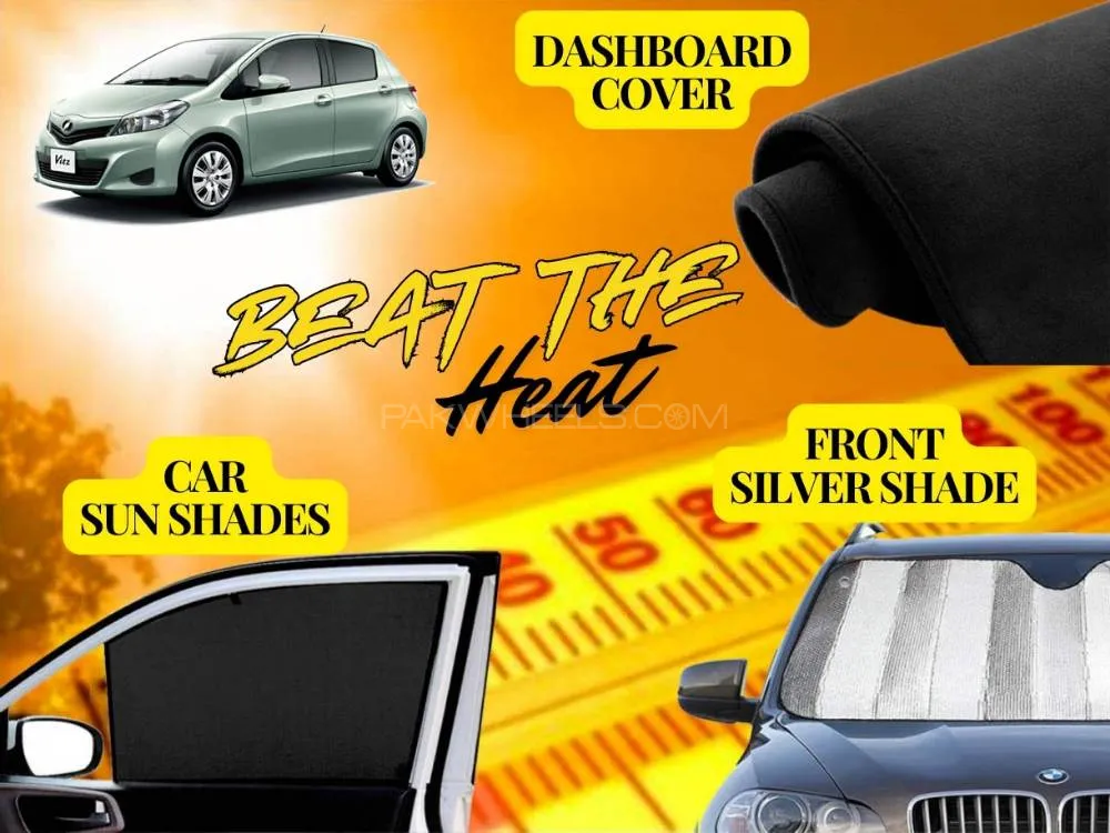 Toyota Vitz 2011 - 2018 Summer Package | Dashboard Cover | Foldable Sun Shades | Front Silver Shade