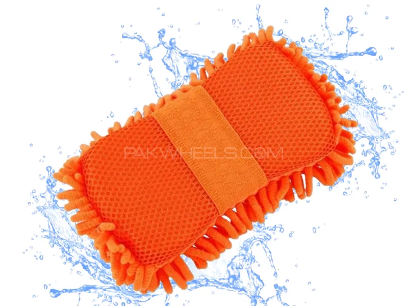 Premium Microfiber Noodle Wash Mitt Sponge Car Wash Pad 2 In 1 (orange) Image-1