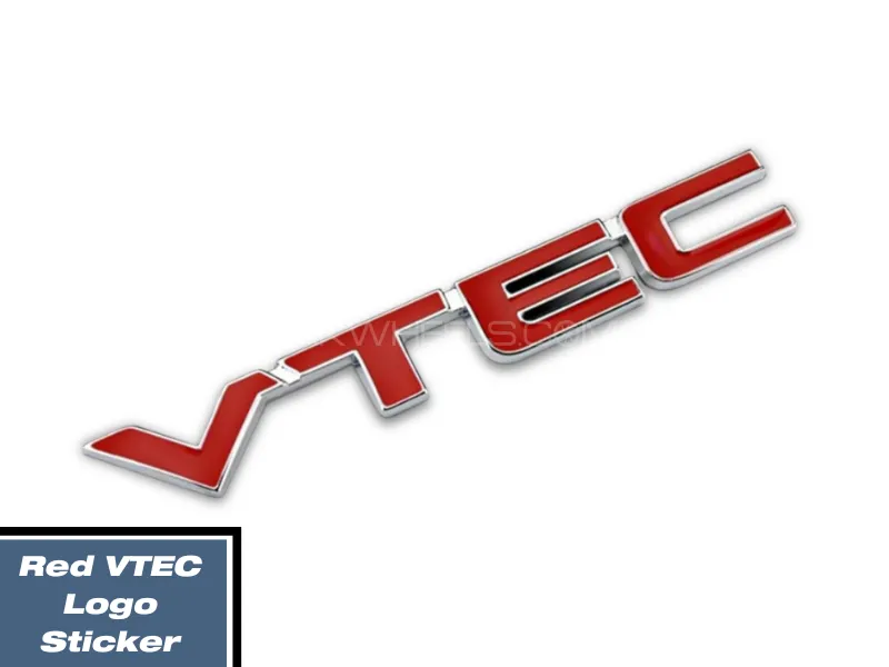 VTEC 3D Metal Car Letters | VTEC Sticker in Red color with silver Outline Image-1