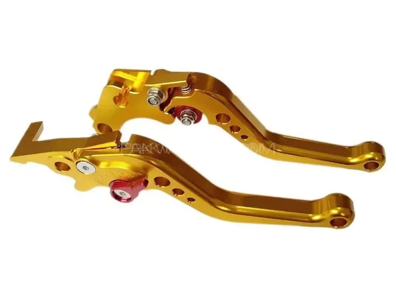 HJG 6 Position Adjustable Brake & Clutch Lever For Honda CG 125 2 Pcs Set (Golden) Image-1