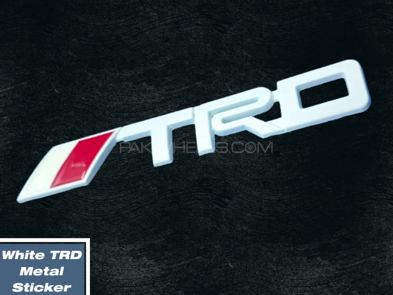 TRD 3D Metal Car Letters | TRD Sticker in White color | Trunk Badge TRD Emblem Image-1