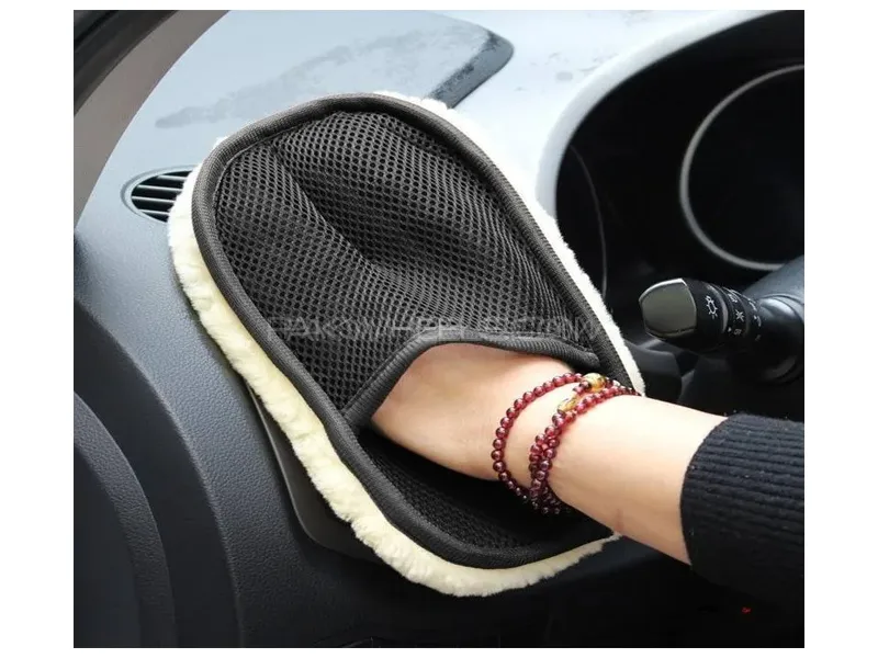  Universal Scratch-Free Absorbent Synthetic Wool Mitt Car Wash Interior & Exterior Scrub Pad  Image-1