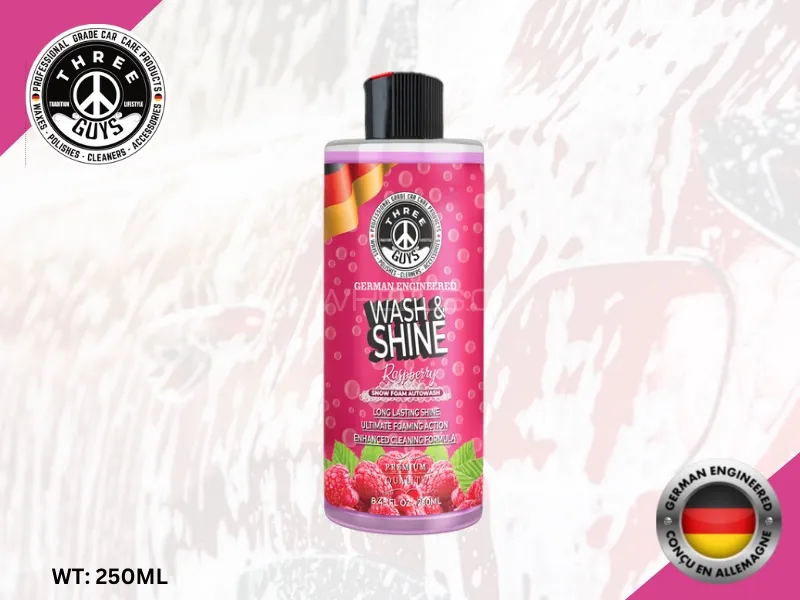 Wash & Shine Shampoo Raspberry 250ML THREE GUYS (German Engineered) | Car Shampoo | Snow Foam Image-1