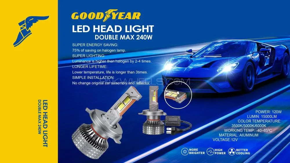 GoodYear Super Bright LED White Light Power Rating 120 watts  H4 Image-1