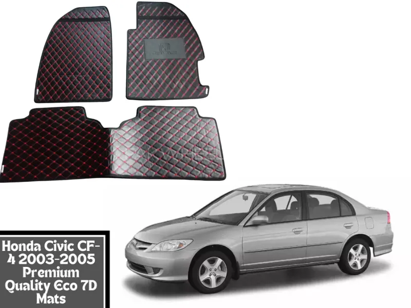 Honda Civic CF-4 2003-2005 7D Flat Eco Mats | Honda Civic CF-4 2003-2005 Black Color 7D Eco Mats Image-1