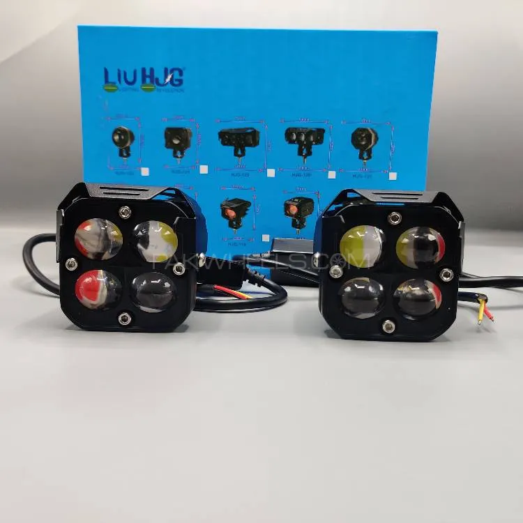 HJG Projector Sharoud Cut Lens Light With Dual HJG 4 SMD Devil Eye LColor High/Low Shutter 2 Pcs Set Image-1