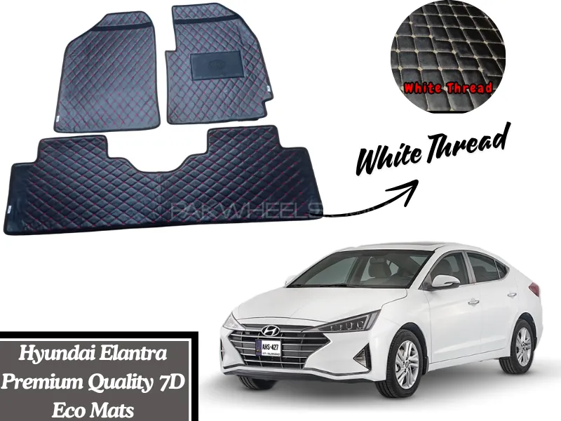 Hyundai Elantra 7D Flat Eco Mats With White Thread | Hyundai Elantra Black Color 7D Eco Mats Image-1