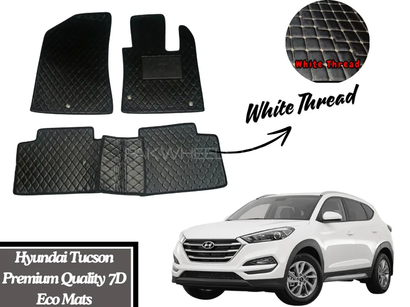 Hyundai Tucson 7D Flat Eco Mats with White Thread | Hyundai Tucson Black Color 7D Eco Mats Image-1