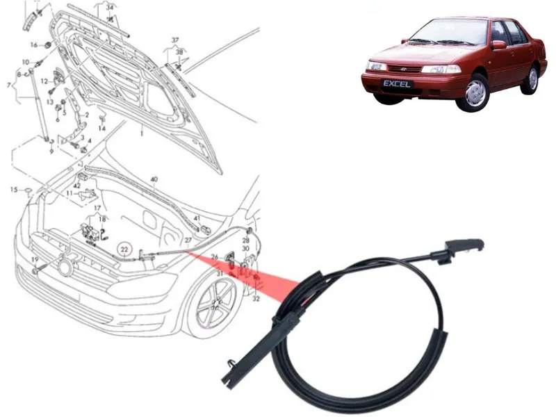 Hyundai Excel Bonnet Cable Image-1