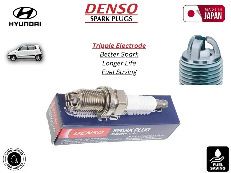 Hyundai Santro 2003-2014 Denso Spark Plug | 4 Pcs | Made in Japan | Tripple Electrode