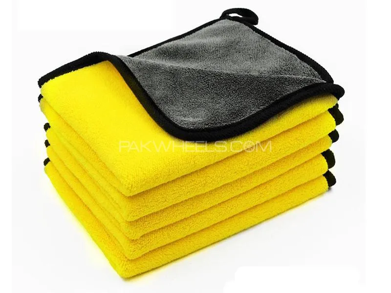 MicroFiber Towel - Microfiber Cloth - Yellow & Grey - 40cm × 40cm - Pack Of 5 Image-1