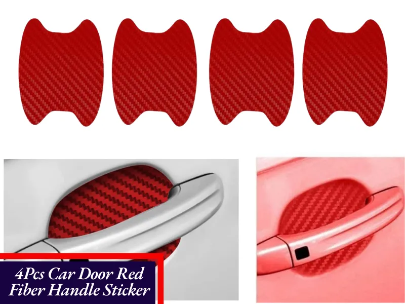 4Pcs Universal Red Colour Carbon Fiber Car Door Handle Bowl Protector Stickers Image-1