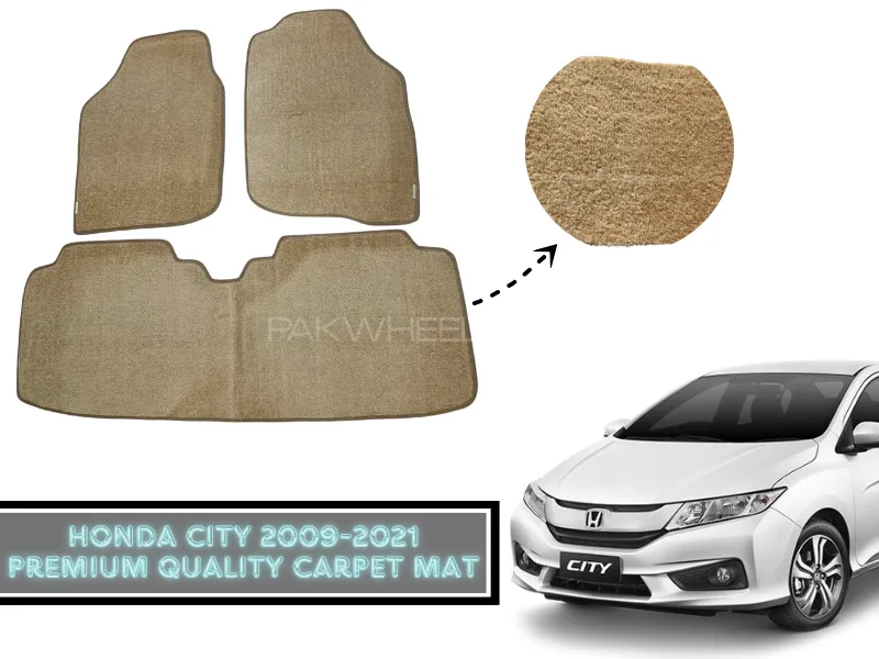 Premium Quality Honda City 2009-2021 Carpet Floor Mats Beige Color | Perfect Fit Mat for Honda City Image-1