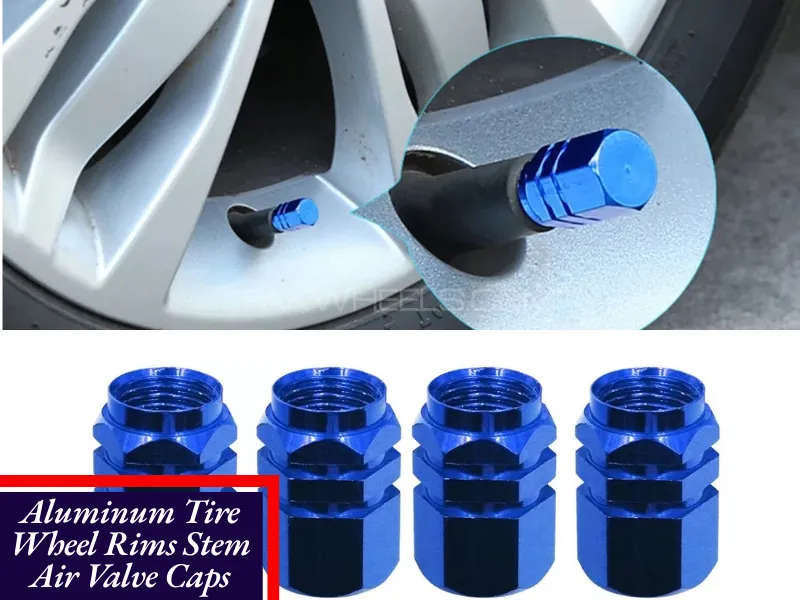 4Pcs Aluminum Car Wheel Tire Valve Caps Blue Color Tyre Rim Stem Covers Airdust Waterproof Image-1
