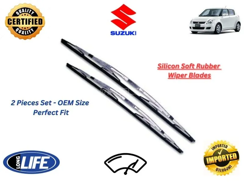 Suzuki Swift 2007-2021 Silicone Soft Rubber Wiper Blades - 2 Pieces Set  Image-1
