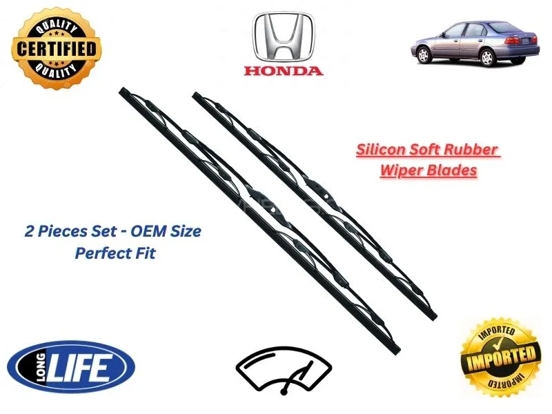 Honda Civic 1996-2001 Silicone Soft Rubber Wiper Blades - 2 Pieces Set Image-1