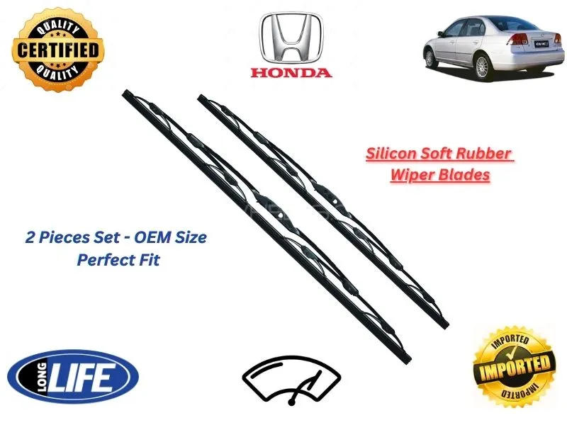 Honda Civic 2000-2004 Silicone Soft Rubber Wiper Blades - 2 Pieces Set Image-1