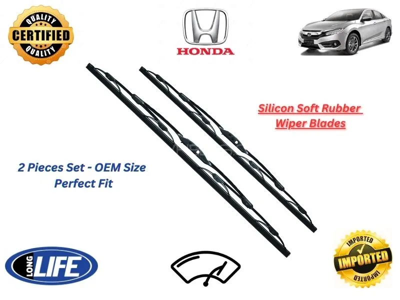 Honda Civic X 2016-2022 Silicone Soft Rubber Wiper Blades - 2 Pieces Set Image-1