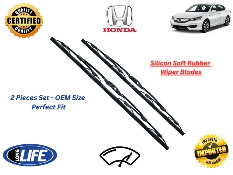 Honda Accord 2013-2019 Silicone Soft Rubber Wiper Blades - 2 Pieces Set Image-1