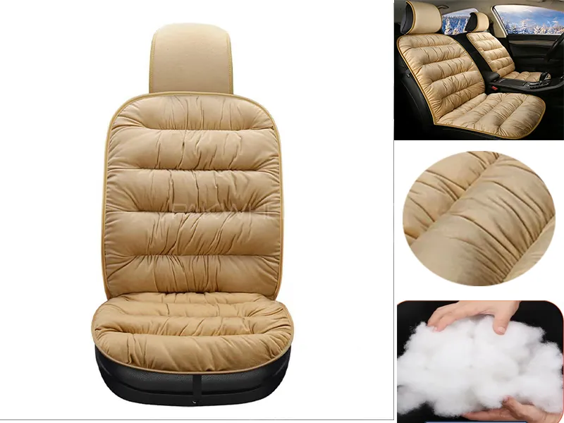 Universal Car Velvet Seat Cushion | Soft Velvet Fabric for Extra Comfort - Beige Image-1