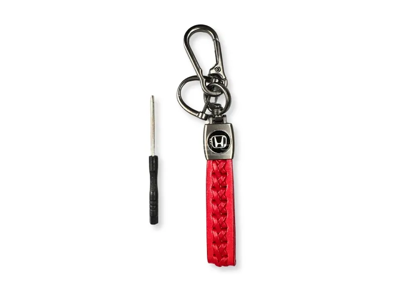 Honda Logo Premium Leather Key Chain Red Image-1