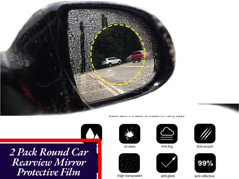 2Pcs Round Car Rearview Mirror Protective Film Waterproof Rainproof Clear Protective Film Image-1