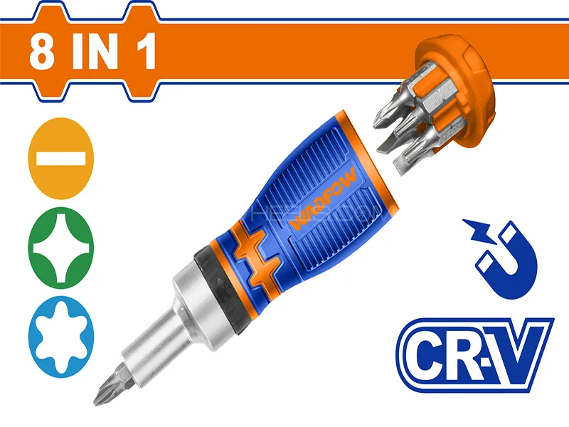 WADFOW 8 In 1 Stubby Ratchet Screwdriver Set WSS8608 Image-1