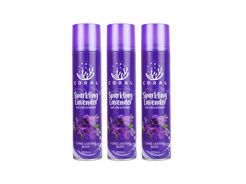 Coral Air Freshener Sparking Lavender Pack Of 3 - 300ML Big Bottle Car, Home, Office Spray Image-1