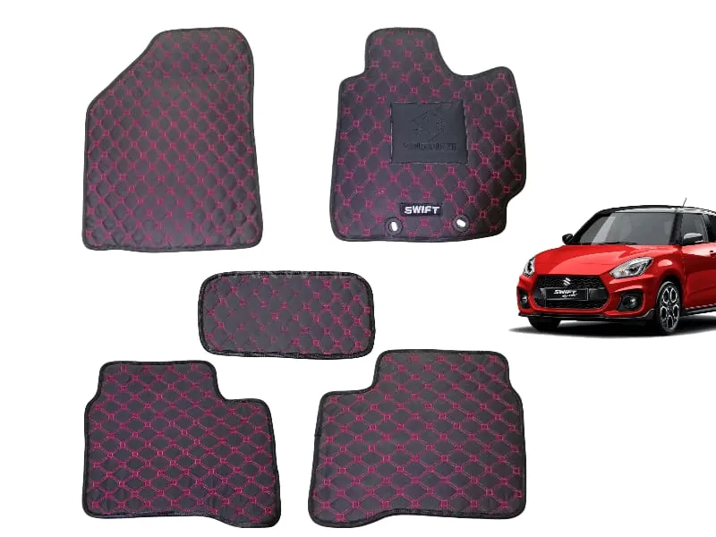 Suzuki Swift 7D Red Cross Stitched Floor Mats 3-Piece Set Image-1