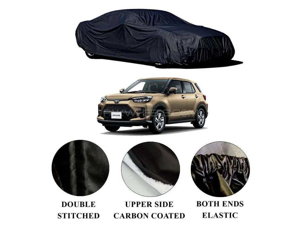 Toyota Raize Polymer Carbon Coated Car Top Cover | Double Stitched | Water Proof Image-1
