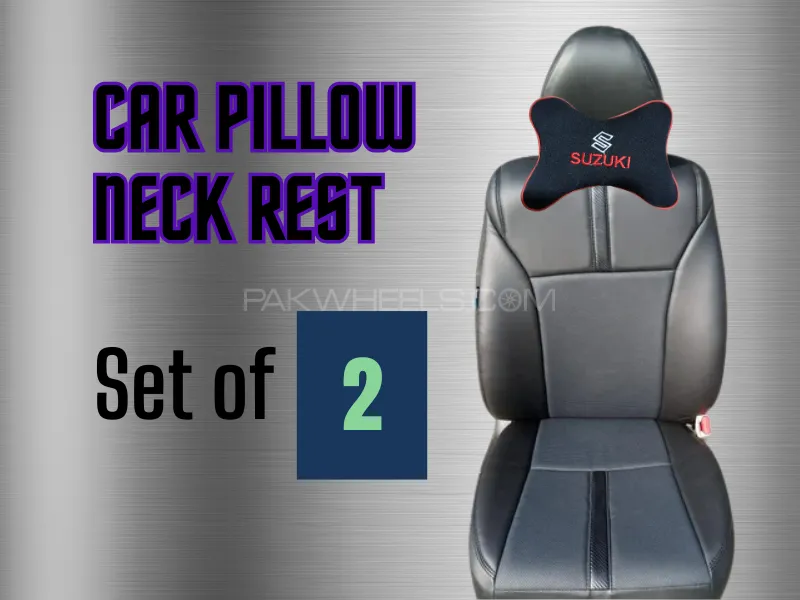 Headrests Neck Pillow Car Head for Suzuki 2 Pcs Set [ Black - Soft Fabric & Fill ] Image-1
