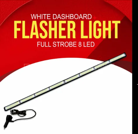 46 inch - White Dashboard Full Strobe Flasher Light 8 LED Light Bar - With Multiple Flashing Options Image-1