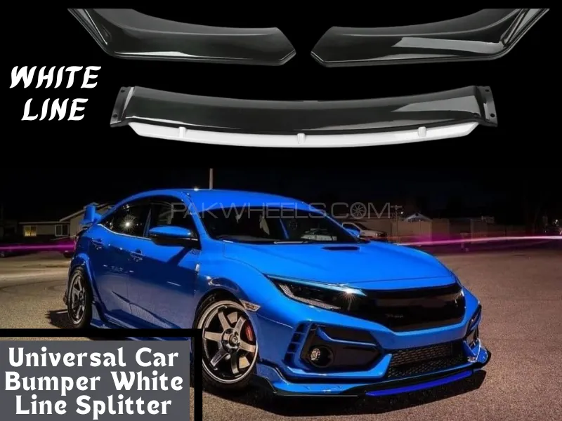 Universal Car Front Bumper White Line Lip Splitter | Premium Fiber Material Glossy Black Decorative Image-1
