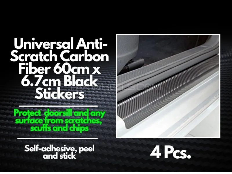 4PCS Car Stickers Universal Anti Scratch Carbon Fiber 60cm x 6.7cm BLACK Image-1
