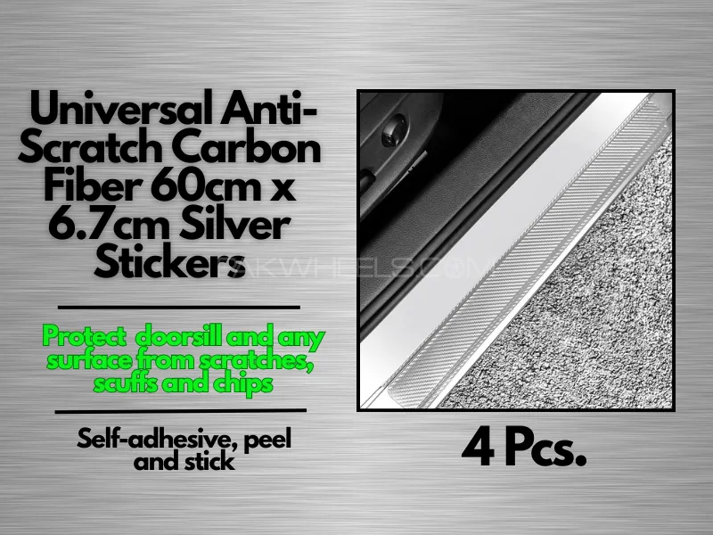 4PCS Car Stickers Universal Anti Scratch Carbon Fiber 60cm x 6.7cm SILVER Image-1