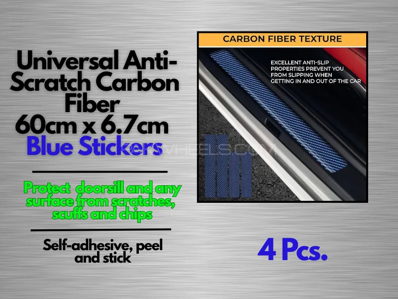 4PCS BLUE Car Stickers Universal Anti Scratch Carbon Fiber 60cm x 6.7cm  Image-1