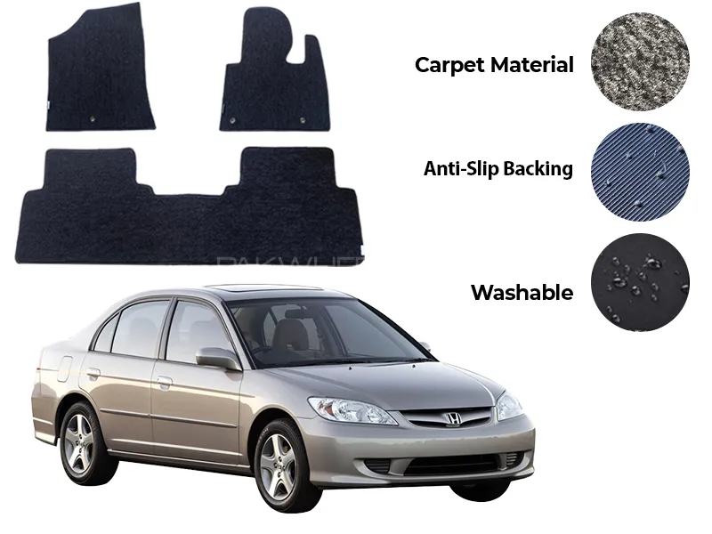 Honda Civic Genuine Fitting Carpet Floor Mat 3PCS - Model 2002-2005 Image-1