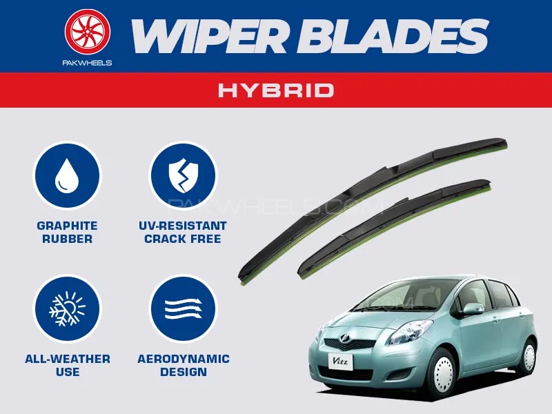 PakWheels Hybrid Wiper Blades For Toyota Vitz 2005 - 2010 Image-1