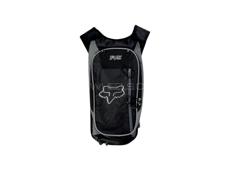 Fox Branded Hydration Backpack – Black with Grey Stripes | 2L HQ Bladder Image-1