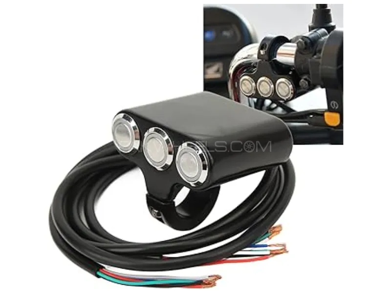High-Quality 3-Point Push Button Control Panel – Metal Handlebar Switch for Motorcycles Image-1