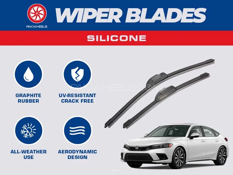 PakWheels Silicon Wiper Blades For Honda Civic 2022 -2025 Image-1