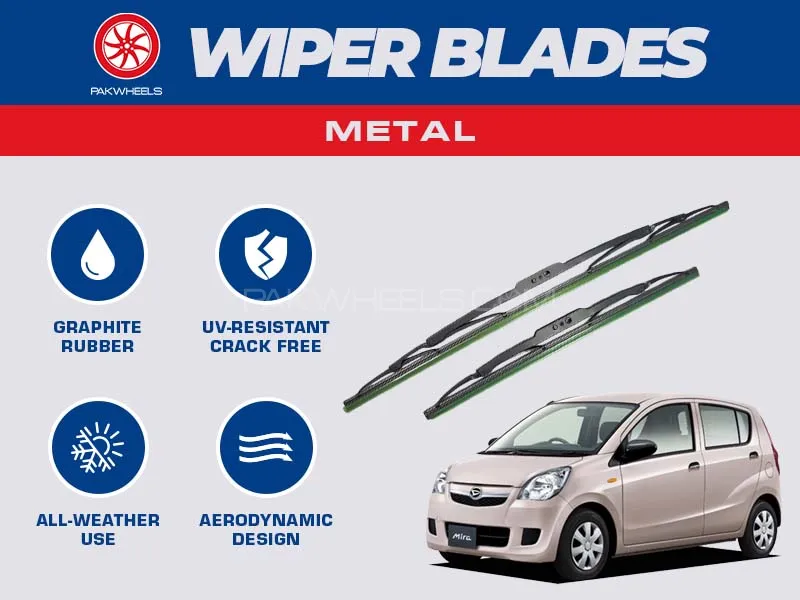 PakWheels Metal Wiper Blades For Daihatsu Mira 2007 - 2012 Image-1