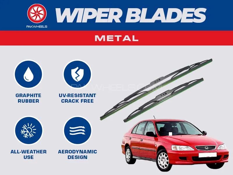 PakWheels Metal Wiper Blades For Honda City 1998 - 2002 Image-1