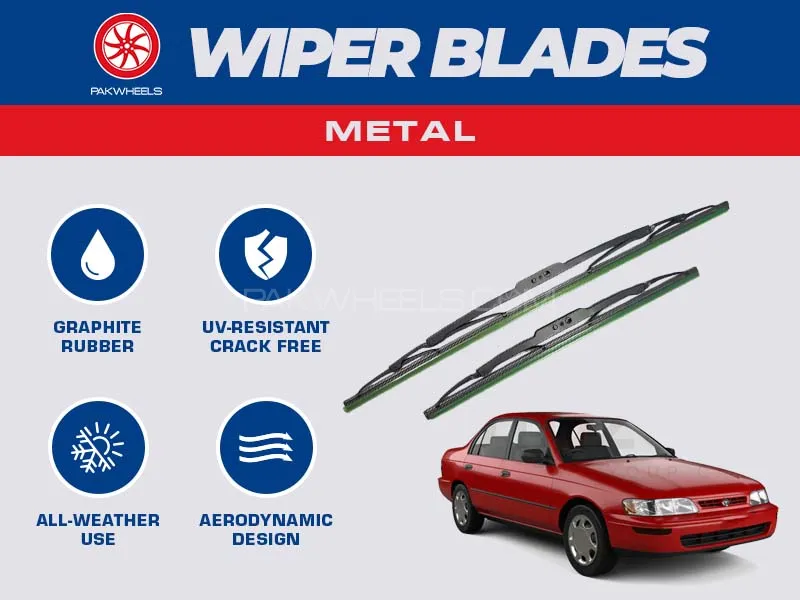PakWheels Metal Wiper Blades For Toyota Corolla 1996 - 2001 Image-1